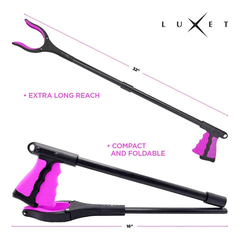 32 Inch Pink Aluminum Foldable Reacher Tool With Magnetic Tip And Strong Grip Long Reach Grabber For Shelves Or Floors Lightweight Trash Picker Claw For Elderly And Everyday Home Use