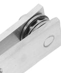 Close-up of hidden pivot hinge system for wooden bookcase doors, 360 degree stainless steel heavy duty concealed upper and lower frame hinges