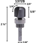 Bowl And Tray Router Bit One Quarter Inch Radius Three Quarter Inch Cutting Diameter Five Eighths Inch Cutting Length One Quarter Inch Shank Top Notch Carbide Precision Ground For High RPM Industrial Quality Woodworking Tool - diagram with dimensions