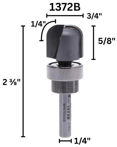 Bowl And Tray Router Bit One Quarter Inch Radius Three Quarter Inch Cutting Diameter Five Eighths Inch Cutting Length One Quarter Inch Shank Top Notch Carbide Precision Ground For High RPM Industrial Quality Woodworking Tool - diagram with dimensions