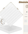 Modular Plastic Pegboard Wall Organizer 4 Pack 12x12 Inch Panels features four white pegboards with dimensions and accessories.