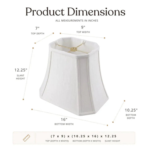 White Rectangle Cut Corner Lamp Shade With Classic Style, Handcrafted Silk Shantung Or Linen Fabric, Softback Off White Polycotton Lining, Top 7x9 Bottom 10.25x16 Slant 12.25, Great For Table Or Floor Lamps