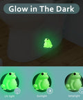 Frog Toilet Bolt Covers Glow In The Dark 2 Pack Luminous Green PLA Push On Screw Caps in use, showing glow effect under toilet.