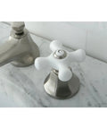New York 8 to 16 Inch Widespread Lavatory Faucet With Brass Pop Up Drain No Drip Ceramic Disc Cartridge Satin Nickel Finish