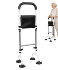 Stand Assist Rail for Elderly and Seniors, Quad Cane Mobility Aid With Four Point Support, woman demonstrating use