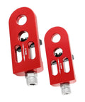 Heavy Duty Single Speed Chain Tensioner And Rear Derailleur Adjuster For Mountain Bikes and Road Cycles, rust-proof aluminum alloy. Red color.