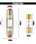 Two Pack In Line Fuse Holder For 4 And 8 Gauge Wiring With Four 100 Amp AGU Fuses Beefy Car Audio Power Protector Easy Install Durable Automotive Electrical Accessory For Safe Reliable Wiring, product size diagram