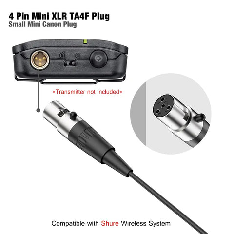 4-pin Mini XLR TA4F plug for Pro Unidirectional Cardioid Lavalier Microphone For Interviews, Stage And Studio Use, Compact Clipon Lapel Mic Delivers Crisp, Zero Latency Audio On Indoor Or Outdoor Sets With Mini XLR TA4F Plug For All Day Wear
