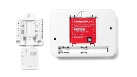 Back view of 7 Day Flexible Programmable Thermostat With Extra Large Backlit Display White showing wiring compatibility.