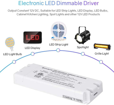 Dimmable LED Driver Transformer 25W Power Supply 120V AC To 12V DC For LED Strip Lights No Fuss Dimming With Lutron And Leviton Dimmers