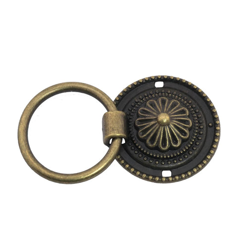 Antique Bronze Floral Pattern Drawer Pull Rings Set Of 6 With Durable Screws Vintage Zinc Alloy Dresser Pull Handles 36mm