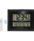 Digital Atomic Clock With Outdoor Temperature And Moon Phase Auto Time Sync Large Two Inch Digits Twelve Or Twenty Four Hour Display DST Auto Seven Time Zones No Fuss Setup Black Wall Or Desk Clock For Home And Office with sensor
