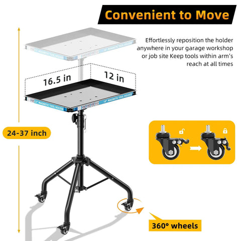 Adjustable Work Table And Tool Cart On Wheels For Garage And Shop, Portable Mechanic Workstation With 360 Degree Locking Casters