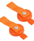 Two orange surge brake lockout keys with fabric straps for boat trailer use