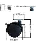 Dimensions of 2 Inch Swivel Plate Caster Wheels Set Of 4 With Locks And Stainless Screws 50mm Wheel Diameter 38mm Square Top Plate