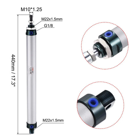 Double Action Pneumatic Air Cylinder MAL25X300 25mm Bore 300mm Stroke with Y Connector and Four Quick Fittings for automation