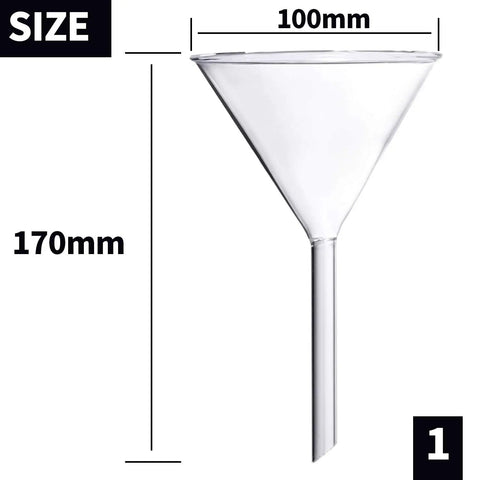 Four Piece Borosilicate Glass Funnel Set With 100mm 75mm 50mm And 40mm Diameters And Long Stems High Temperature Lab Grade Durable Chemical Resistant Reusable And Easy To Clean, 100mm funnel size