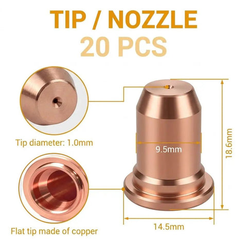 All In One 45 Piece IPT40 Plasma Cutter Consumables Kit With Electrodes Nozzles Stand Offs Shield Cup And Swirl Rings nozzle image
