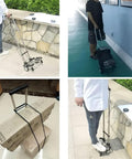 Various uses of Foldable Luggage Cart With Two Wheels Lightweight Portable Travel Dolly For Air Travel shown with bags and boxes.