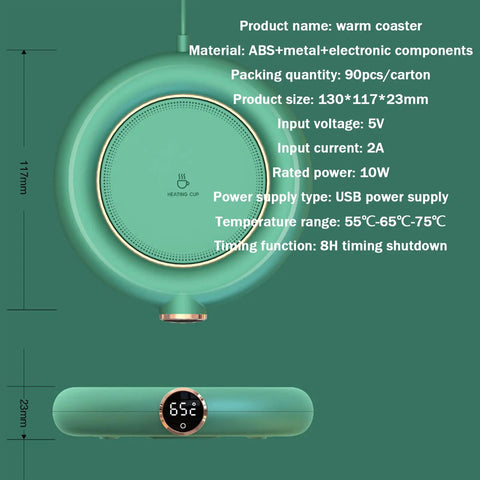 Keep Your Daily Brew Piping Hot On This Stylish Electric Coffee Mug Warmer features a round green design with digital display.