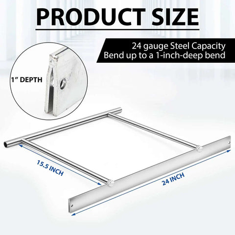 Diagram of 24 Inch Sheet Metal Folding Hemming Tool Bar Handle For Bending And Forming Steel HVAC Duct Roof Panels with dimensions and depth.
