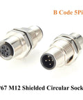 Rugged M12 B Code 5Pin Male To Female Bulkhead Connector IP67 Panel Mount Pass Thru Shielded Circular Socket For Profibus