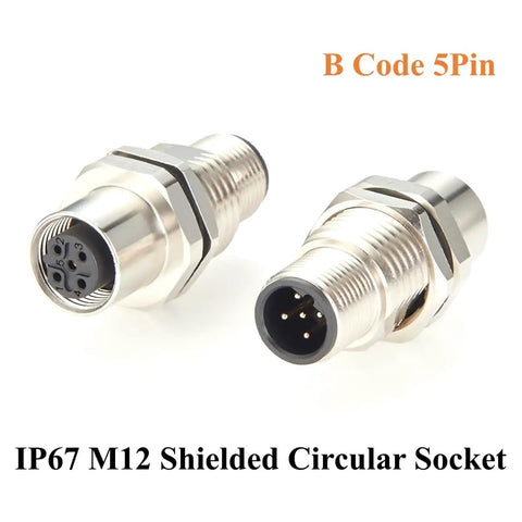 Rugged M12 B Code 5Pin Male To Female Bulkhead Connector IP67 Panel Mount Pass Thru Shielded Circular Socket For Profibus