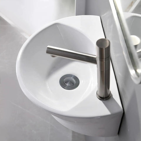 Small Wall Mount Porcelain Sink For Tiny Bathrooms And RVs, 16 Inch Long Corner Floating Basin, Space Saving Vanity Sink For Half Bath Powder Room, Easy Install, White Ceramic