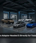 Sick Level One Portable Charger For Tesla Models, 120V 15A EVSE with multiple Tesla cars in a modern garage.