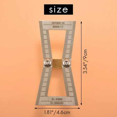 Top Tier Dovetail Marker And Joinery Guide With Dead Accurate Scale Marks, measuring 1.81" by 3.54" in silver metal, ideal for woodworking.