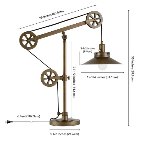 Tall 29 Inch Brushed Brass Desk Lamp With Pulley System Metal Bell Shade Adjustable Height For Home Office Laptop Desk Or Computer Desk Lighting Dope Industrial Modern Task Light