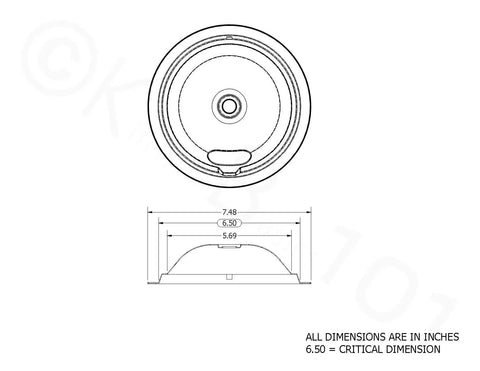 Technical drawing of 6 inch pan, Made In The Usa Chrome Drip Pan Set Replacement For Frigidaire Kenmore, with dimensions labeled.