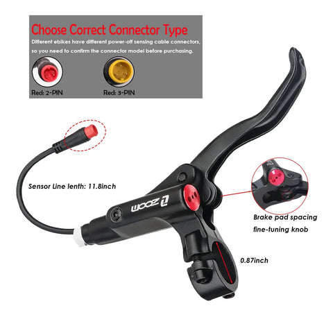 Ebike Hydraulic Brake Upgrade Kit With 160Mm Rotors, 2/3 Pin Connector, pre-bleed lever close-up and power off sensors.
