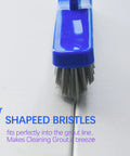 Close-up of V-shaped bristles on Long Reach Grout Brush with Adjustable Telescopic Handle for cleaning tight grout lines.