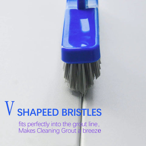 Close-up of V-shaped bristles on Long Reach Grout Brush with Adjustable Telescopic Handle for cleaning tight grout lines.