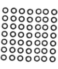 500 Piece Wave Washers Kit: Heavy-Duty Steel Spring Washers, Crinkle Crimped Sealing, Compression Type To Prevent Loosening, Vibration And Shock Resistant Gasket Washers For Machinery, Bolts, Fasteners, Gearheads And DIY Projects. 500 black steel wave washers arranged in rows