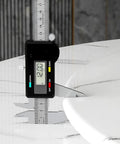 Caliper measuring thickness of Large Lazy Susan Turntable Slate Marble Texture Rotating Tray Round Serving Tray 12mm Thick Brown 100cm