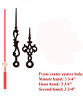 Black clock hands for Quartz Clock Movement Kit Replacement with Three Sixteenth Inch Threaded Motor and Quiet Sweep Second Hand