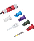 Jiawu Electric Drill Wire Stripper Bits Set For 6-14 AWG Solid Al Cable with various colorful stripping heads and adapter.