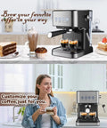 Skip The Long Line With This Fire 20 Bar Espresso Machine Featuring Programmable Settings Integrated Milk Frother Steam Wand And Easy Pour Tank For Killer Latte Art Straight From Your Kitchen Counter, showcasing espresso drinks and user friendly design.