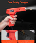 100W Plastic Welder Gun With 800 Hot Staples And Led Light Rapid Heating Bumper Repair Kit For Cars Kayaks And Toys, showing ergonomic hand grip and LED feature.