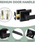 Passage Door Levers Set In Black Heavy Duty Keyless Door Handles Square Non Locking Design Reversible display image