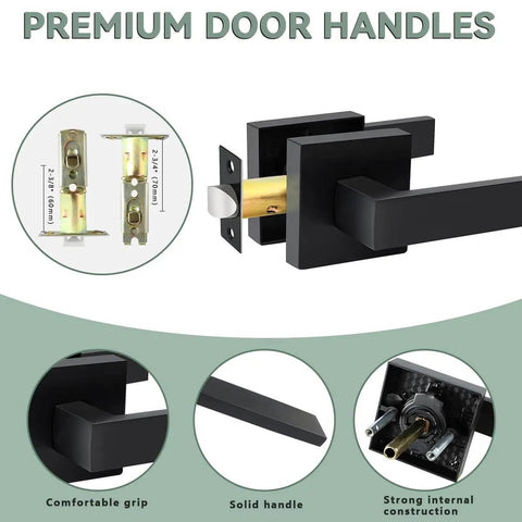 Passage Door Levers Set In Black Heavy Duty Keyless Door Handles Square Non Locking Design Reversible display image