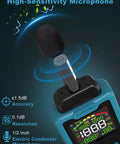 Beast Pro Grade Sound Level Meter For Home And Workshop Use With High Precision Sensor 30 To 130 DB Range 0.1 DB Resolution And 1.5 DB Accuracy Condenser Microphone With Fast Real Time Noise Readout For Quick Decibel Measurement, close-up microphone