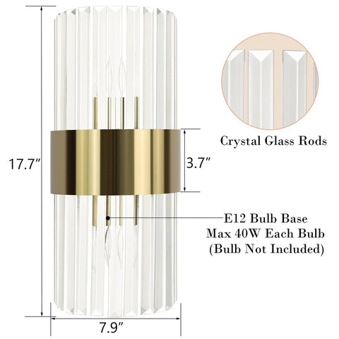 Gold Wall Sconces Set Of Two Modern Crystal Sconce Lighting For Living Room Hallway And Bathroom, brass finish dimensions diagram
