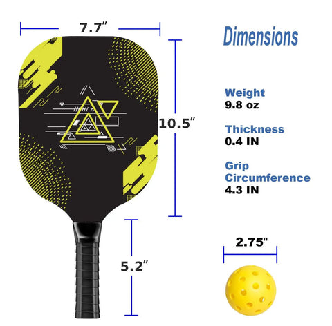 Premium Wood Pickleball Paddle Set For Men And Women With paddle dimensions and ball size displayed with measurements.