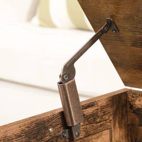 Antique Copper Lid Support Hinges With Spring For Coffee Tables Lift Assist Hardware 7.9 Inch 2 Pack installed on wooden lid