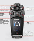 Close-up of SIMRAD joystick remote for 54 Inch Saltwater Trolling Motor with GPS anchoring and programmable keys.
