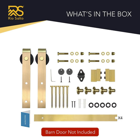 Gold Brushed Brass Barn Door Hardware Kit For 5 Feet Sliding Track Slick Aluminum System Quiet Smooth Operation Hardware Only