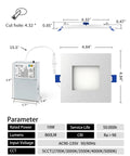 Adetu 4 inch Square Led Recessed Lighting, Ultra Thin Ceiling Light, 4 Pack with dimensions and specifications.